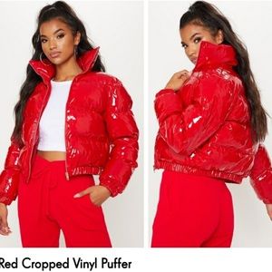 COPY - Red cropped vinyl puffer
